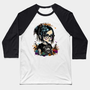 Cartoon little girl with glasses in gothic style at school Baseball T-Shirt
